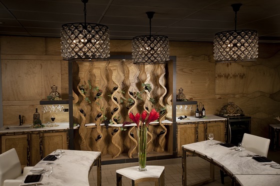 Plywood forms an accent piece at the new Chef's Table.