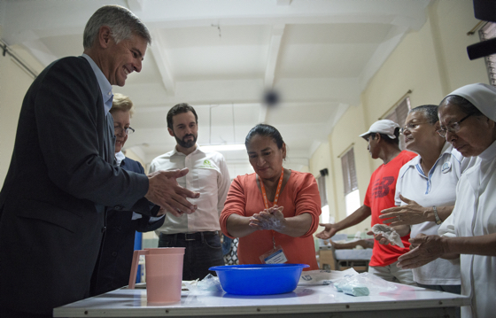 Hilton President and CEO Chris Nassetta visited a hospital Wednesday to deliver recycled soap while in Guayaquil, Ecuador for the South American Hotel Investment & Tourism Conference.
