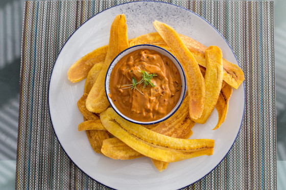 Cashew queso with plantain chips