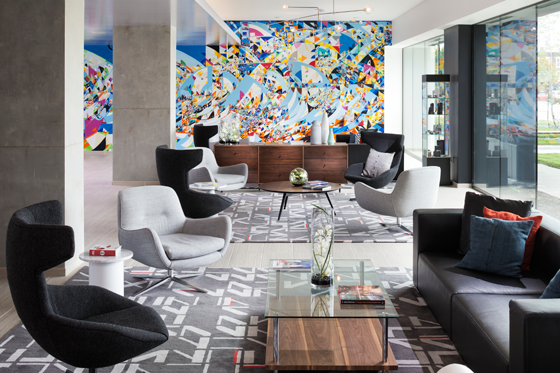 The design of the lobby of Le Méridien Chicago – Oakbrook Center reflects the brand’s “Le Méridien Hub” lobby concept.
