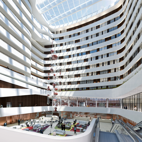 An artistic rendering of the lobby of the new Hilton planned for Schiphol airport. <br> </br>