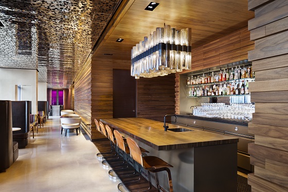 An intricate light fixture decorates the bar area.