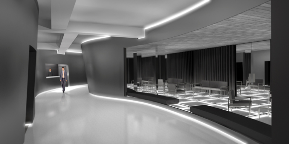 An artistic rendering of THE OUT NYC lobby. Image used courtesy of THE OUT NYC