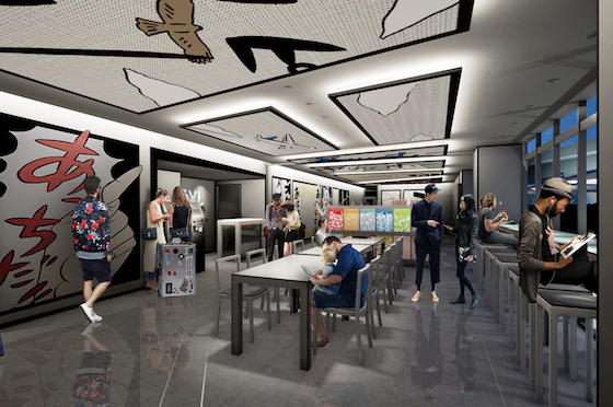 A rendering of the lounge at new millennial-focused brand Tavinos 