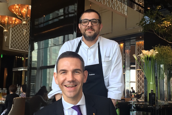Marcus Bauder with chef Andrea Ferrero in Piacere, the Italian restaurant at the Shangri-La Hotel, Tokyo