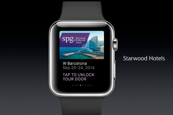 Starwood Hotels & Resorts Worldwide's loyalty program app was prominently featured in Tuesday's product launch for the Apple Watch.