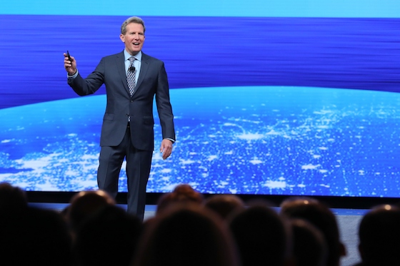 Wyndham President and CEO Geoff Ballotti addresses attendees at the company's global conference in Las Vegas. 