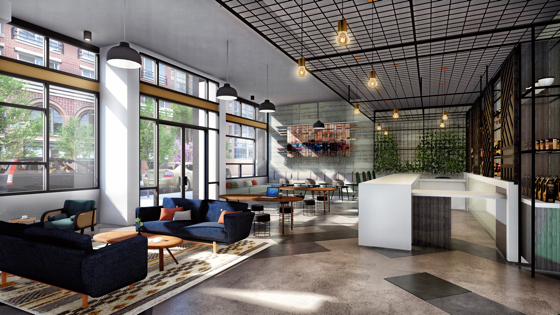 Rendering of Kinley lobby space