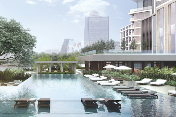 A rendering of the pool at the Gathy-designed Four Seasons Bangkok