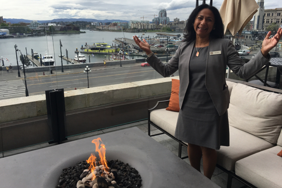 Indu Brar on the terrace of her relocated club lounge at Fairmont The Empress