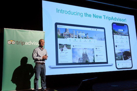 Steve Kaufer, CEO, introduces the new TripAdvisor travel feed on September 17 in New York City.