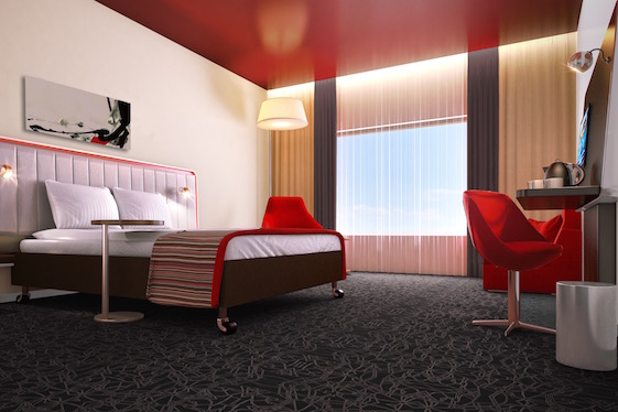 A rendering of a guest room at the Park Inn 