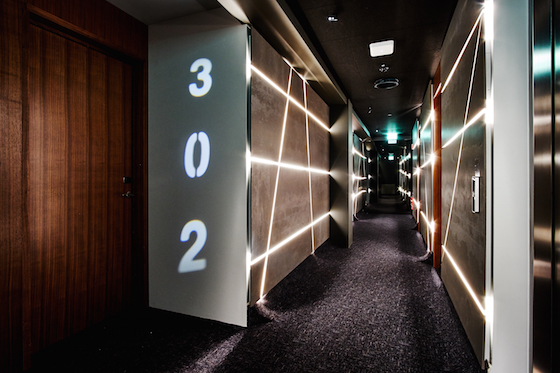 Hallway with room number projections