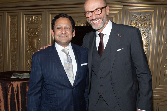 Jay Shah (l.) and Philippe Leboeuf greet at the Hotelier of the World awards celebration at the Lotte New York Palace