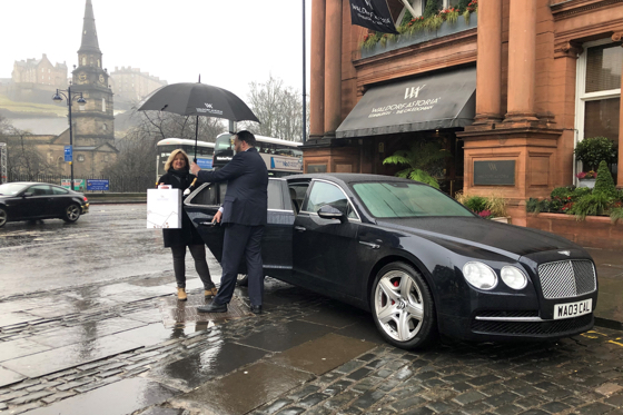 Despite the Scottish weather, Dale MacPhee sees off another to-go meal order