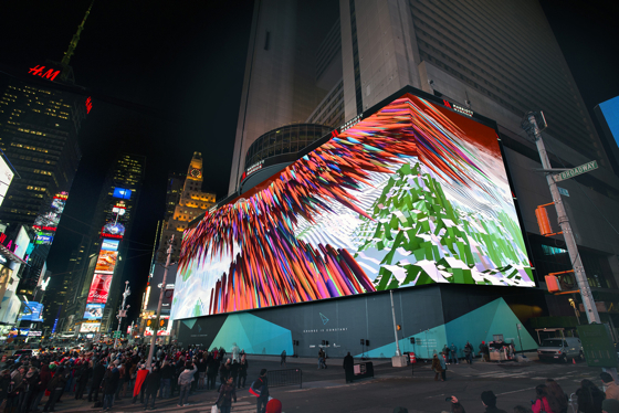 The new digital LED screen on the New York Marriott Marquis measures 330 feet by 78 feet (101 meters by 24 meters) and is the length of a U.S. football field.