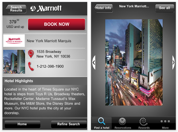 A screenshot of the new Marriott International mobile app on the iPhone.