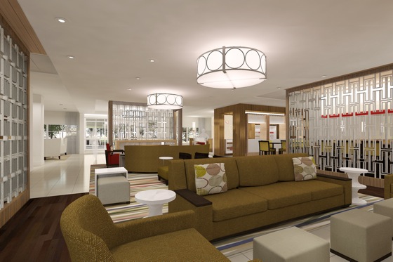 An artistic rendering of the new Hawthorn Suites by Wyndham lobby prototype.