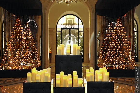 Holiday lights in the lobby of the Four Seasons George V, Paris.