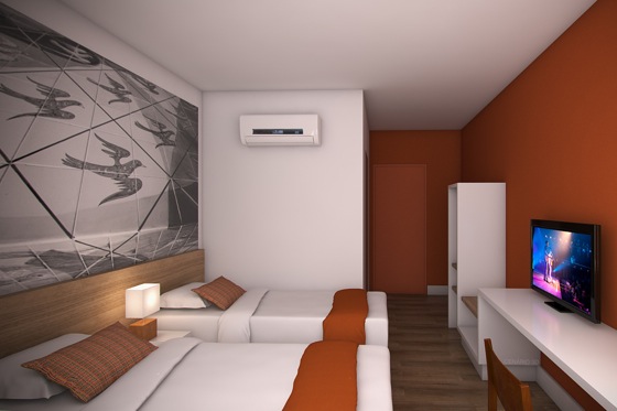 Guestroom prototype for HotelPar-developed Super 8s in Brazil.