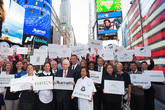 Bill Marriott and Arne Sorenson joined associates in Times Square this morning to mark the merger of Marriott and Starwood. 