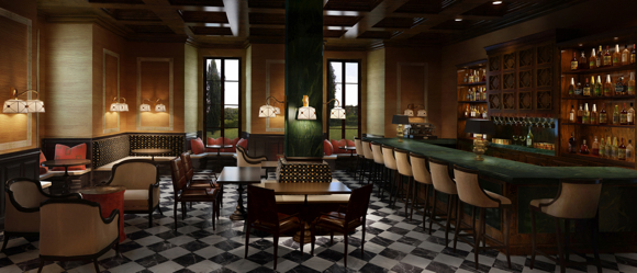 Bar Visconti — named after Italian filmmaker Luchino Visconti, who once lived at the Castello — offers a classic Italian feel with traditional black and white marble flooring and coffered wood ceilings.