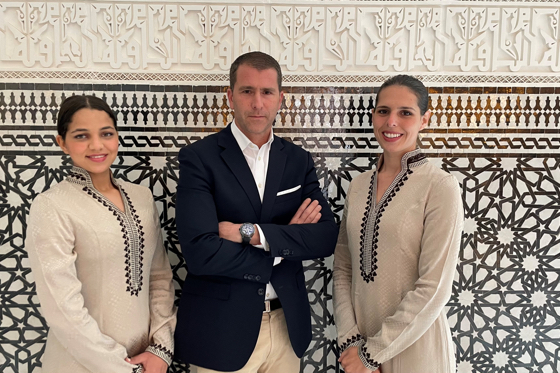 Fabien Gastinel with two of his team members who did pass the extensive hiring process for The Oberoi, Marrakech