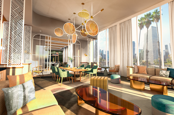 Rendering of a lounge in Tempo's "West Coast" design scheme
