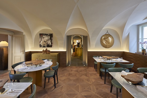 The architecture is the focus in Mandarin Oriental Prague's Spices restaurant.