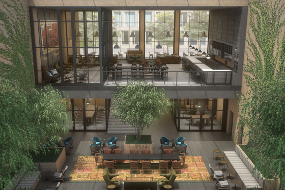 Rendering for the lobby at the Canopy in Portland, Oregon