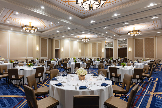 With 18,000 square feet of event space and 14 different venues, the hotel’s second floor includes this ballroom.