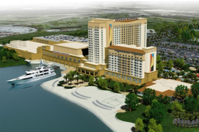 An artistic rendering of the Golden Nugget casino-resort under development in Lake Charles, Louisiana.