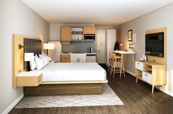 A prototype guest room from RLH Corp.'s relaunched GuestHouse Extended Stay brand. 