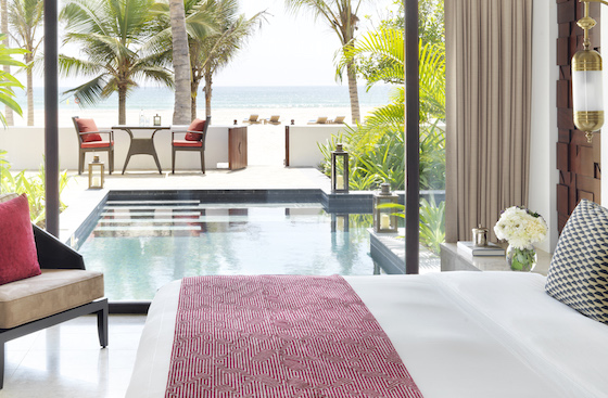 The pool villas offer a private swimming pool and a view of the beach. 