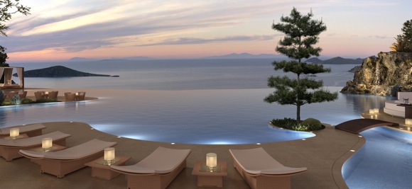 The pool at the Viceroy Bodrum will overlook the Koyunbaba Bay. Image used courtesy of Viceroy Hotel Group