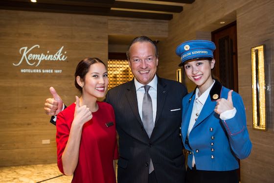 At The Capitol Kempinski Hotel Singapore with colleagues from Siam Kempinski Hotel Bangkok, Thailand, left, and Hotel Adlon Kempinski, Berlin