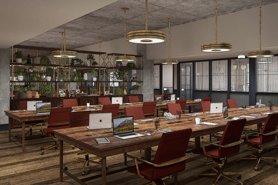 Rendering of Hoxton Chicago co-work space