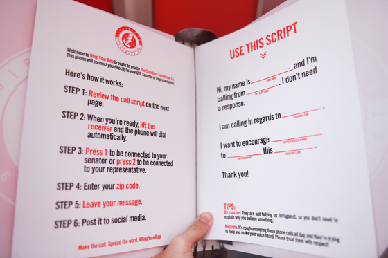 The script book helps callers with language to address their representatives.