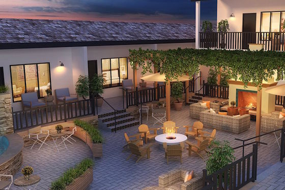 The renovated Hotel Carmel will include a courtyard garden with fire pit and Jacuzzi.