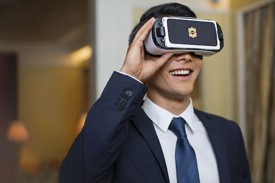 Guest with virtual reality headset