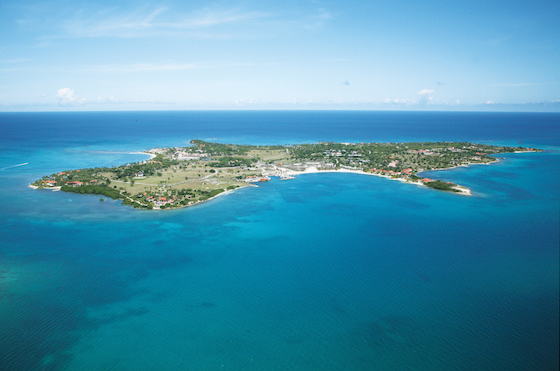 An aerial view of Jumby Bay