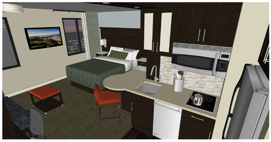 Staybridge Suites' Urban Guest Room Design rendering