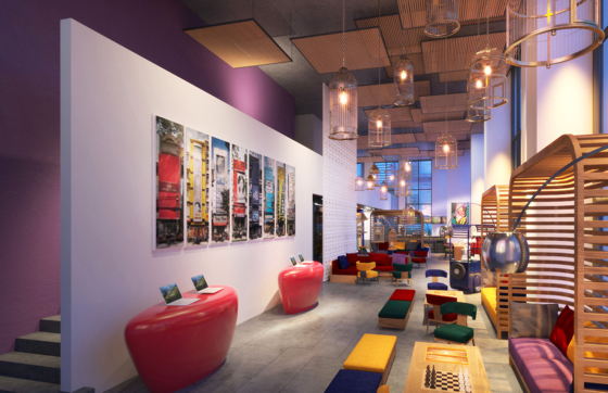 A rendering of public space at Wink hotels