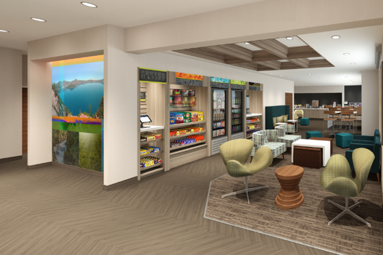 Lobby and F&B rendering for Clarion Pointe