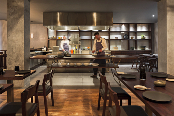 The kitchen at Urchin has a back wall, but all other sides are open so guests feel like they’re in the chef’s home, rather than a restaurant.