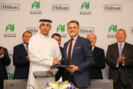 Three hotels in Dubai’s Al Habtoor City will be rebranded by Hilton, which was confirmed last week at a press event in Dubai that included Mohammed Al Habtoor (left), vice chairman and CEO of the Al Habtoor Group and Ian Carter, president, global development, Architecture, Design & Construction, Hilton.