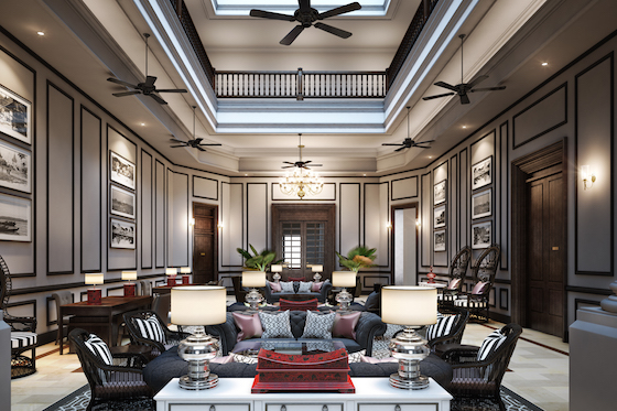 A rendering of the refurbished lobby at The Strand Yangon
