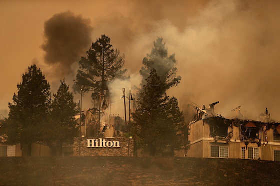 Smoke rises from the Hilton Sonoma Wine Country. (Justin Sullivan/Getty Images)
