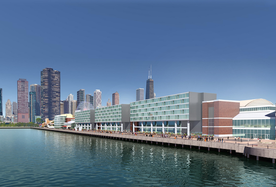 A rendering of the Curio Collection hotel being built on Chicago's Navy Pier. 