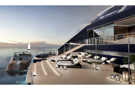 The back of the Ritz-Carlton yacht will have a platform for excursions and ocean play.